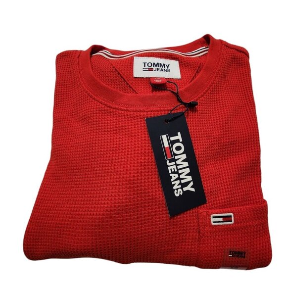 Tommy Hilfiger Men's Waffle-Knit Long-Sleeve Crewneck Pocket T-Shirt Red Small - Picture 7 of 7